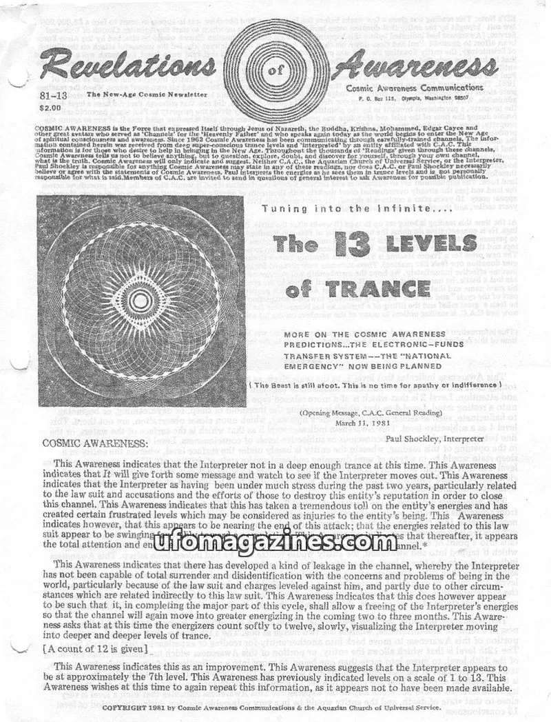 Cover of Cosmic Awareness issue 81-13: Revelations of Awareness