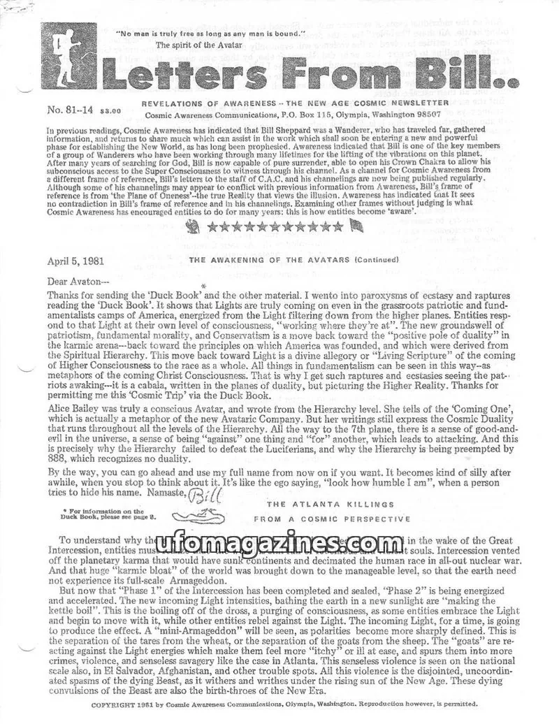 Cover of Cosmic Awareness issue No. 81--14: Letters From Bill..