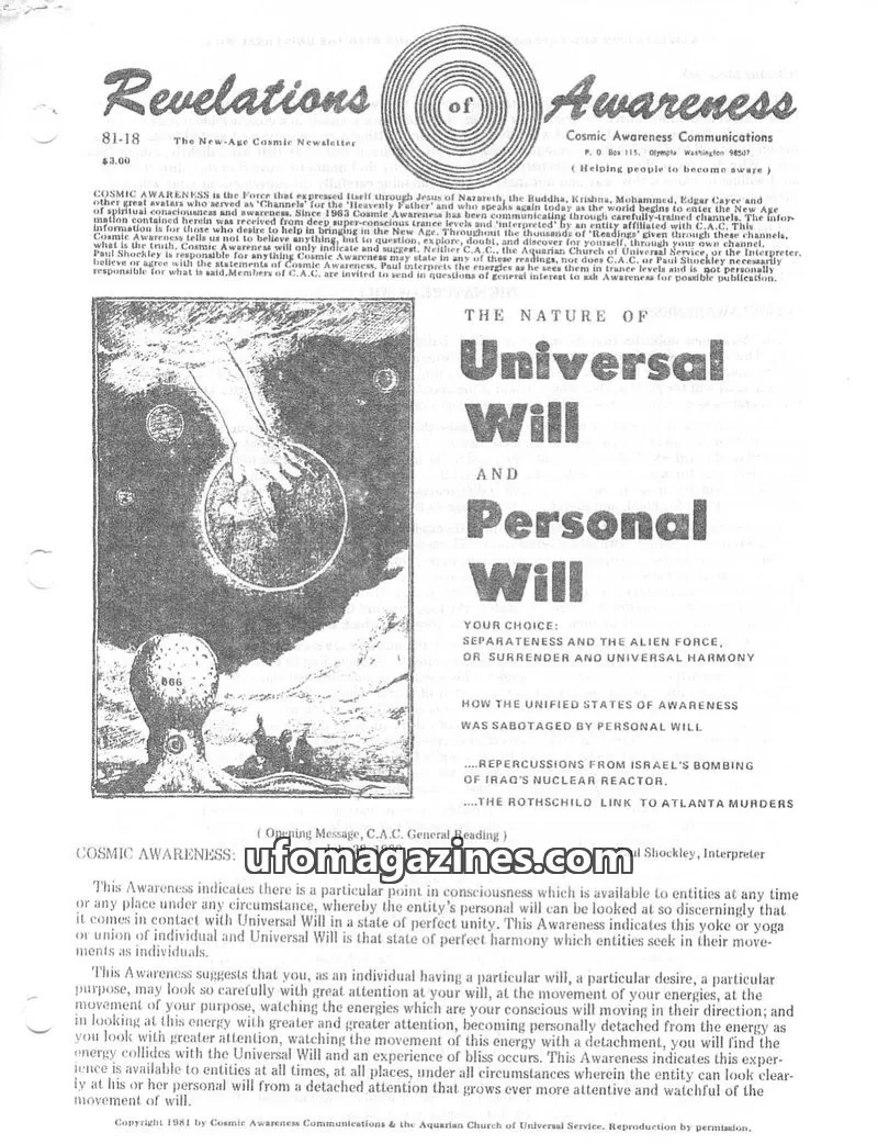 Cover of Cosmic Awareness issue 81-18: Revelations of Awareness