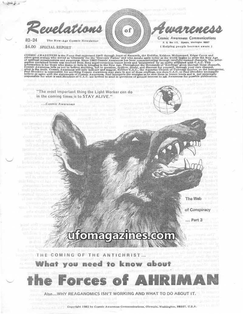Cover of Cosmic Awareness - 1982 24 - alien evil ahriman money psychology economy mind dimension subconscious finance