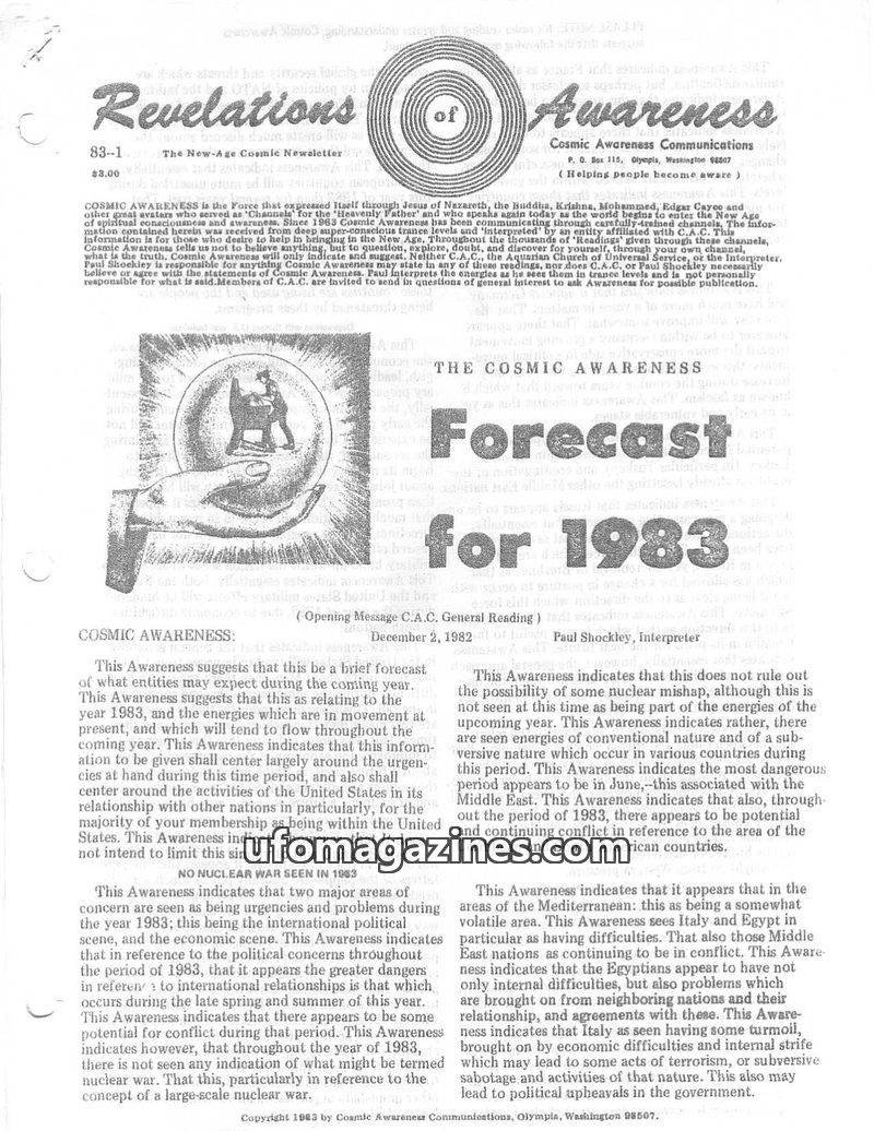 Cover of Cosmic Awareness - 1983 01 - war russia religion forecast prediction japan money space depression nuclear