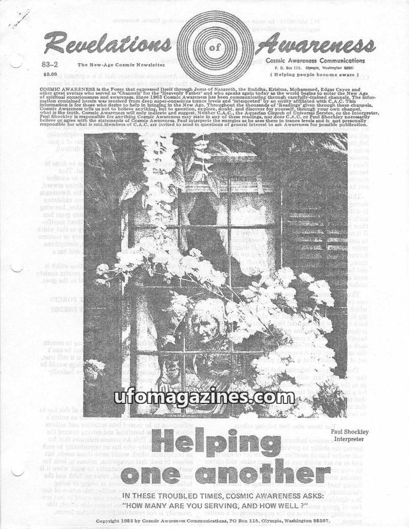 Cover of Cosmic Awareness - 1983 02 - fear love law of cosmic law law of love evil alien ahriman spiral money