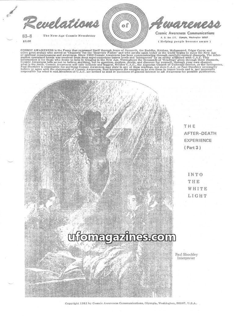 Cover of Cosmic Awareness - 1983 08 - afterlife death white light psychology mind subconscious fear dream heaven hell