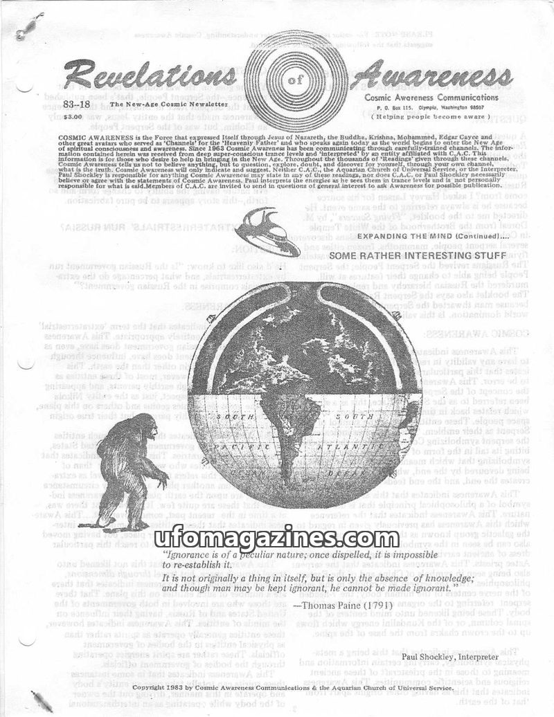 Cover of Cosmic Awareness - 1983 18 - alien bigfoot evil ahriman illuminati new world order secret society serpent heaven hell