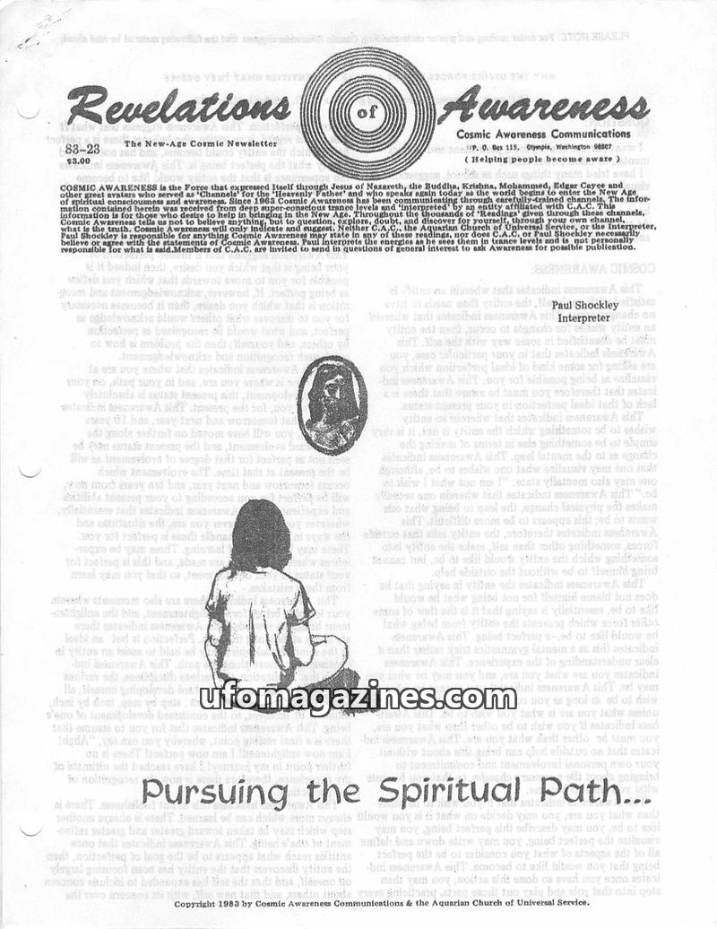 Cover of Cosmic Awareness - 1983 23 - health holy grail light worker mind psychology white light exercise television subconscious meditation