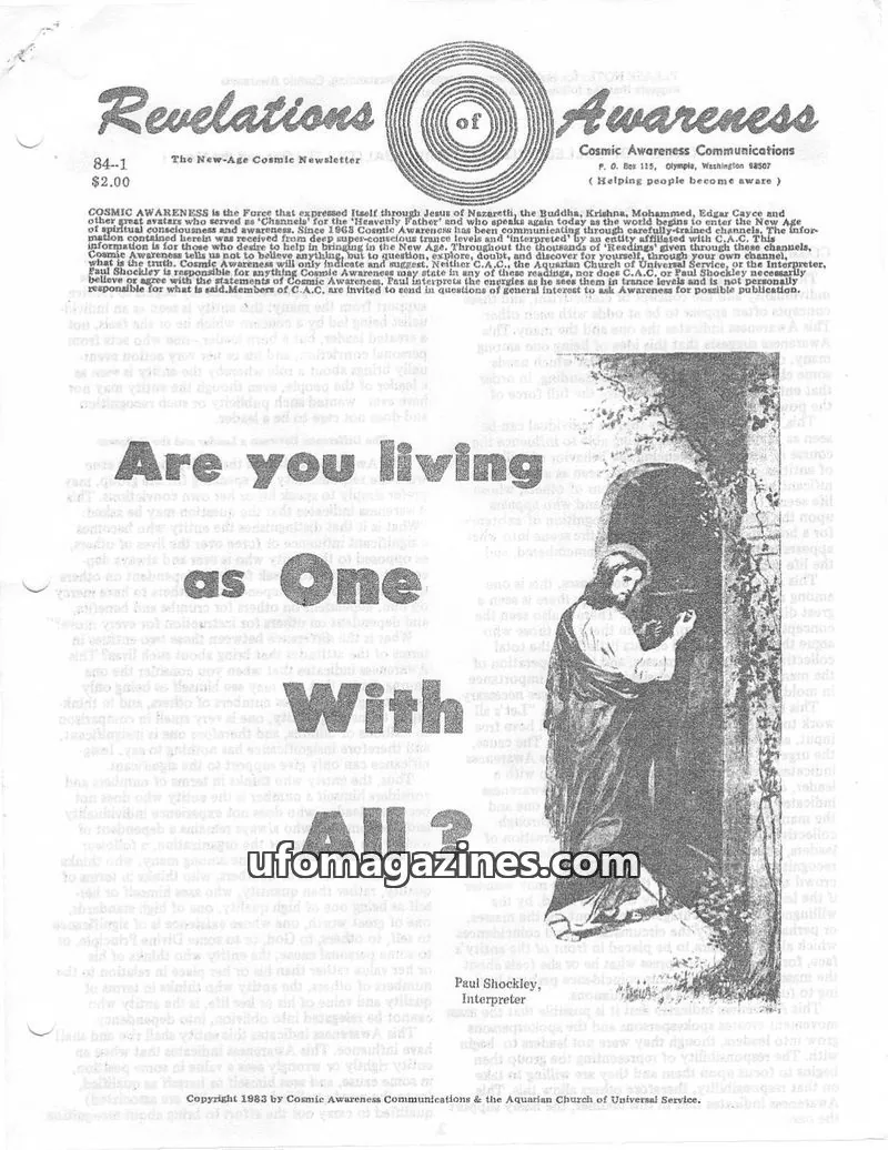 Cover of Cosmic Awareness issue 84-1: Revelations of Awareness