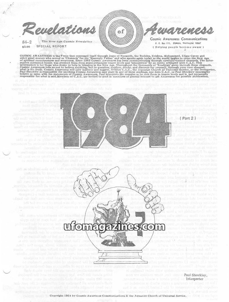 Cover of Cosmic Awareness - 1984 02 - zionism economy finance new world order money federal reserve conspiracy gold religion war