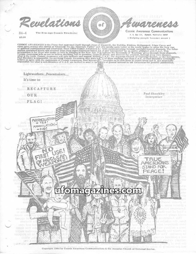 Cover of Cosmic Awareness - 1984 04 - nuclear war religion fear psychology the beast constitution light worker patriotism russia