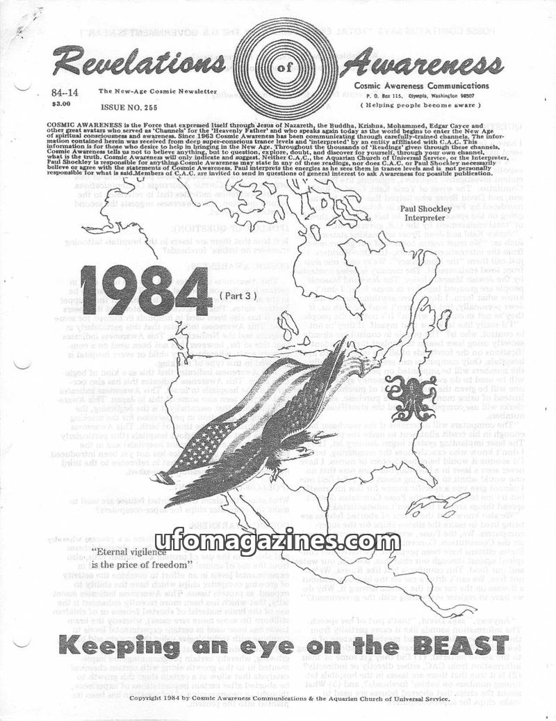 Cover of Cosmic Awareness - 1984 14 - politics war the beast nuclear reagan usa secret russia gold religion