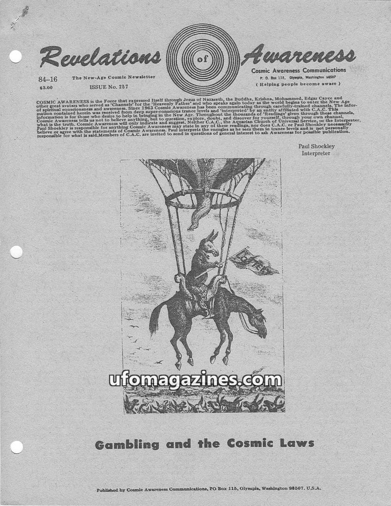 Cover of Cosmic Awareness - 1984 16 - afterlife death suicide health god cosmic law psychology lucifer diet money