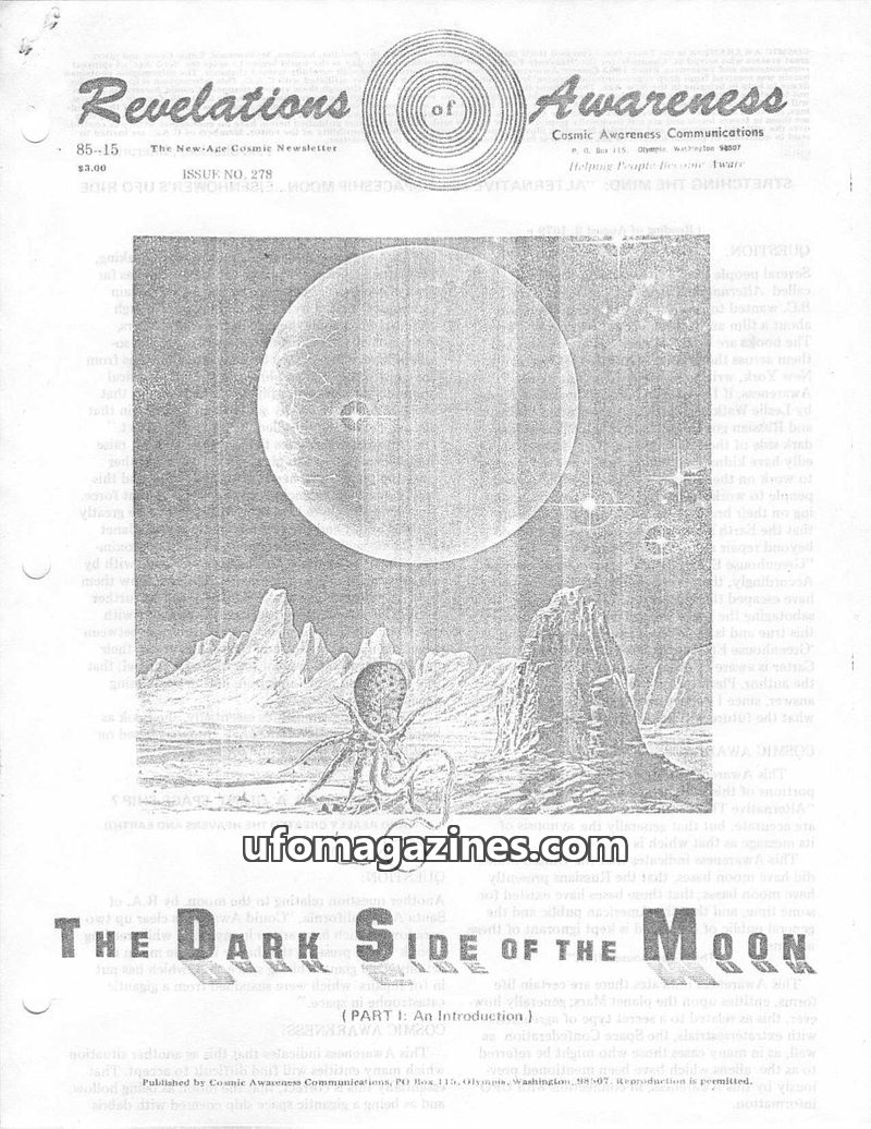 Cover of Cosmic Awareness - 1985 15 - alien moon health ufo religion cure politics eisenhower christ soul