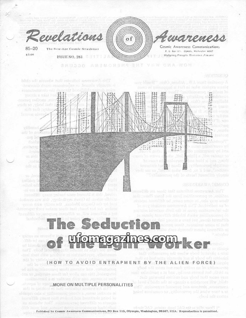 Cover of Cosmic Awareness - 1985 20 - ra material water afterlife psychology children death channel vanity law of cosmic law