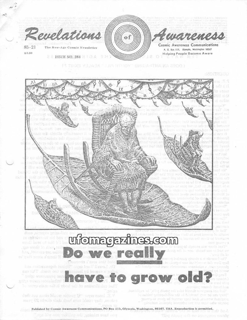 Cover of Cosmic Awareness - 1985 21 - health aging tree anger teeth water arthritis milk diet music