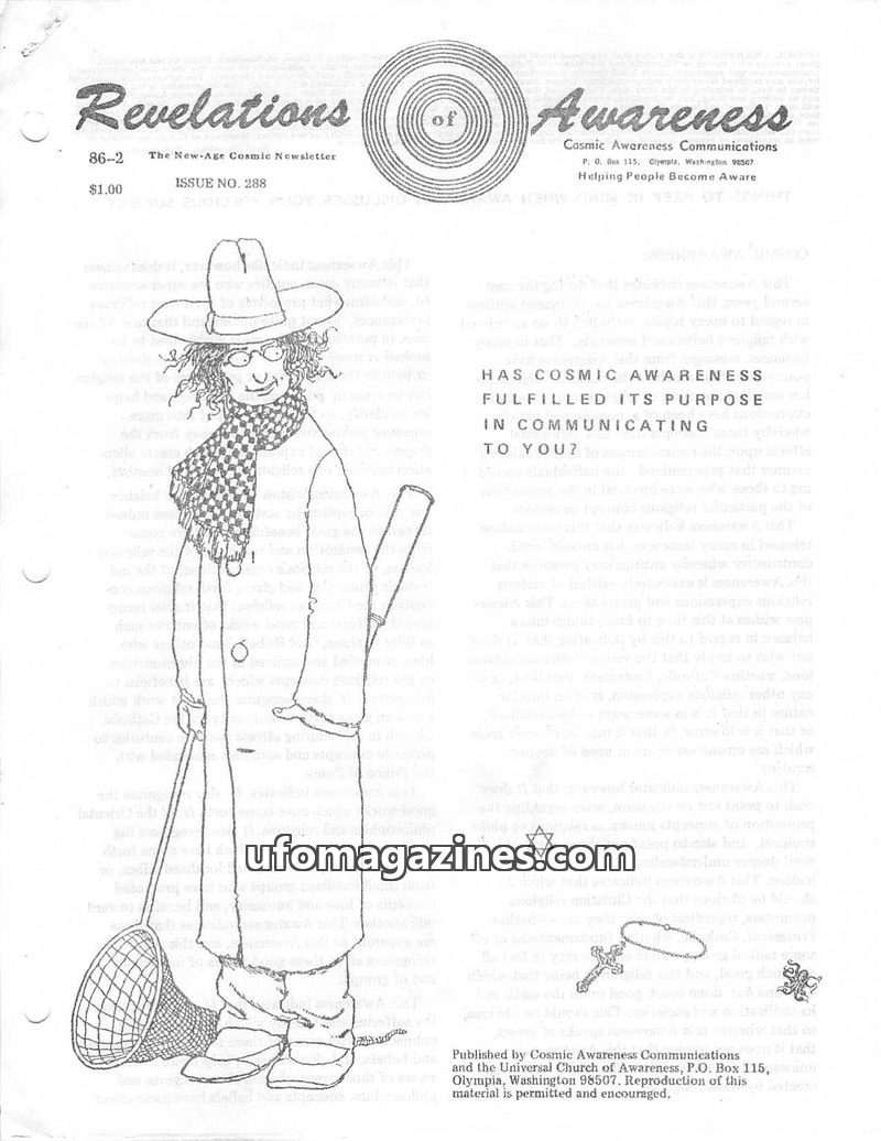 Cover of Cosmic Awareness - 1986 02 - religion afterlife death christianity catholic church ra material alien gods paul shockley