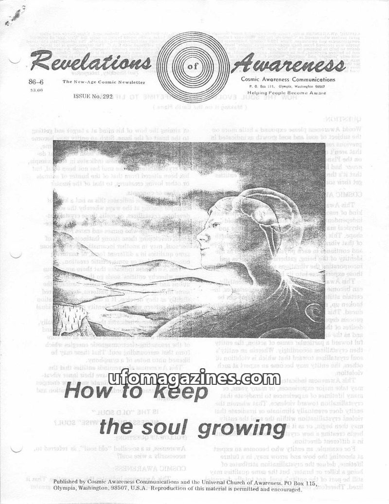 Cover of Cosmic Awareness - 1986 06 - soul mind psychology ego afterlife death religion cloud ego death christianity