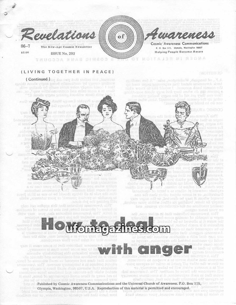 Cover of Cosmic Awareness - 1986 07 - anger mind psychology afterlife death telepathy psychic subconscious humor pyramid