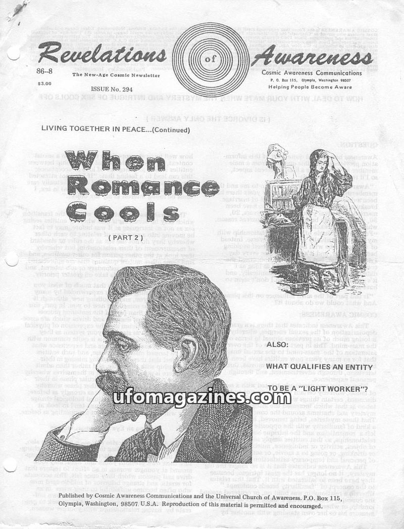 Cover of Cosmic Awareness - 1986 08 - marriage hollow earth libido religion light worker realians eye moon reich alien