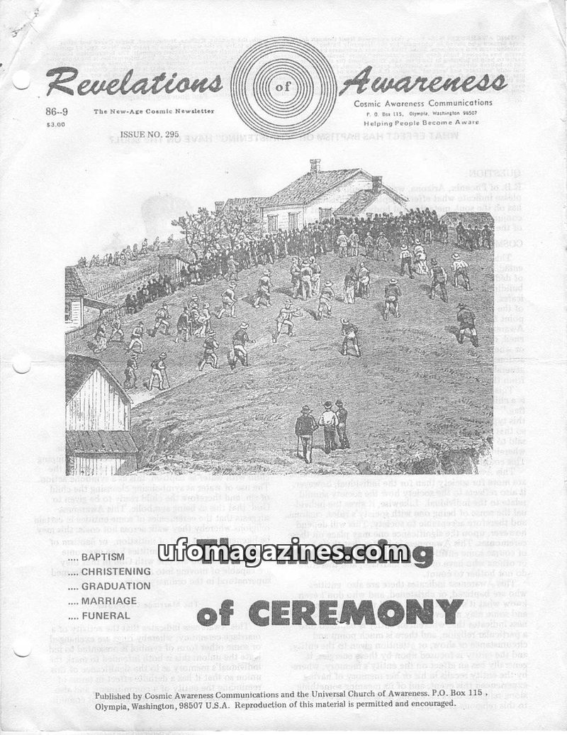 Cover of Cosmic Awareness - 1986 09 - religion baptism christianity karma marriage terrorism mind psychology soul demon