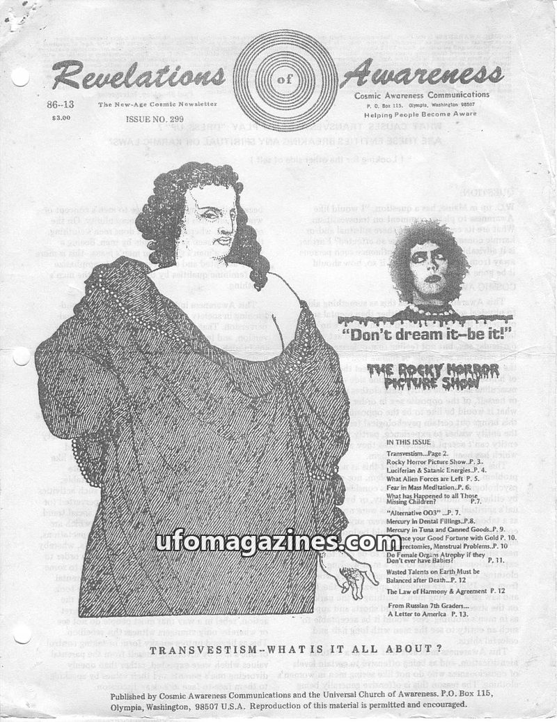 Cover of Cosmic Awareness - 1986 13 - religion mercury health psychology mind subconscious meditation alien lucifer fillings