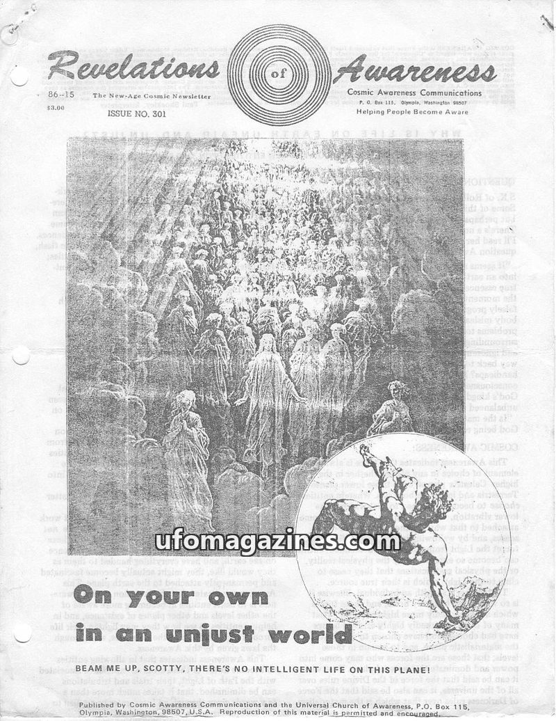 Cover of Cosmic Awareness - 1986 15 - health aids heal angel karma magic oregon television disease gravity