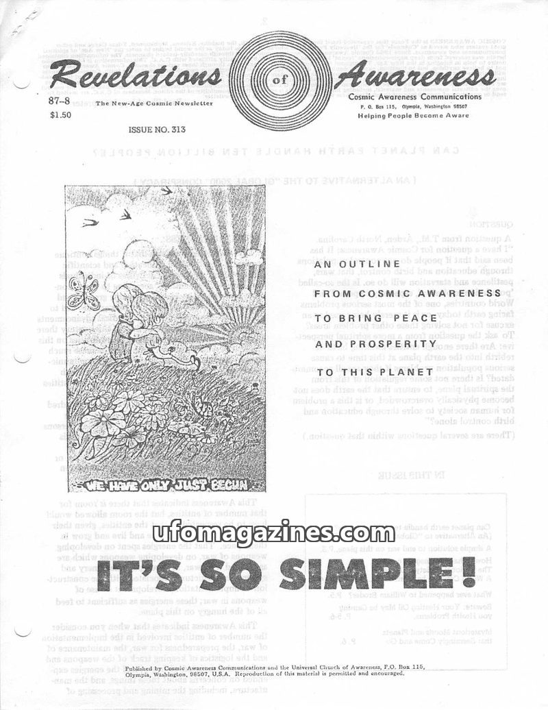 Cover of Cosmic Awareness - 1987 08 - war gold money prosperity silver violence fear mind psychology religion