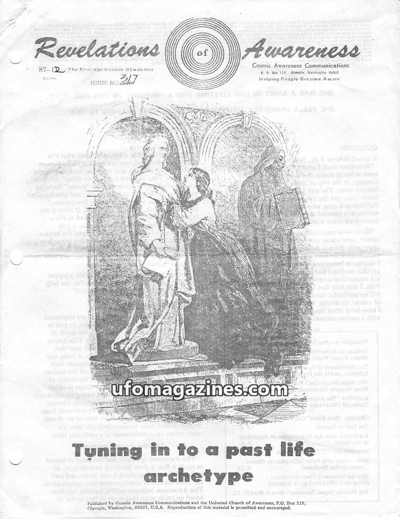 Cover of Cosmic Awareness - 1987 12 - afterlife health reincarnation past life religion politics prayer cia essence new age