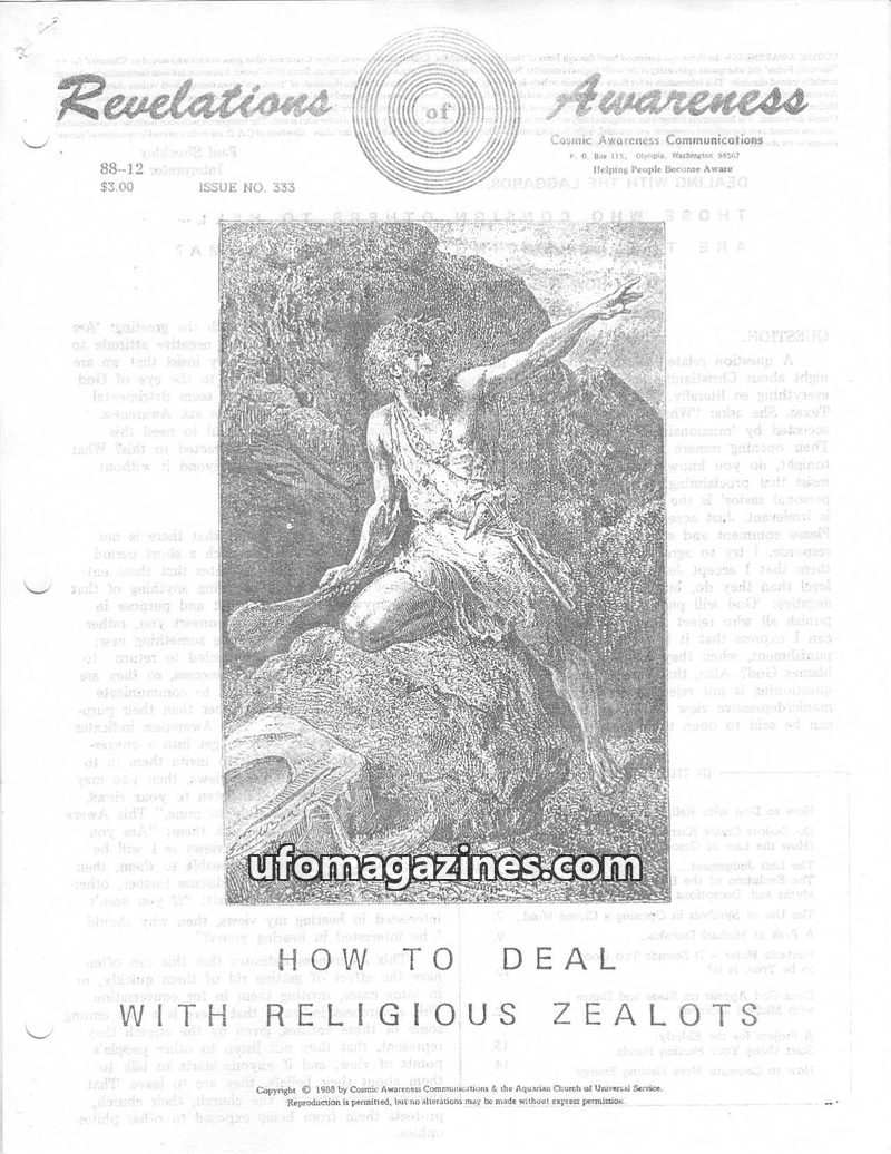 Cover of Cosmic Awareness - 1988 12 - religion health heal god fantazia water karma biblical christianity water heaven