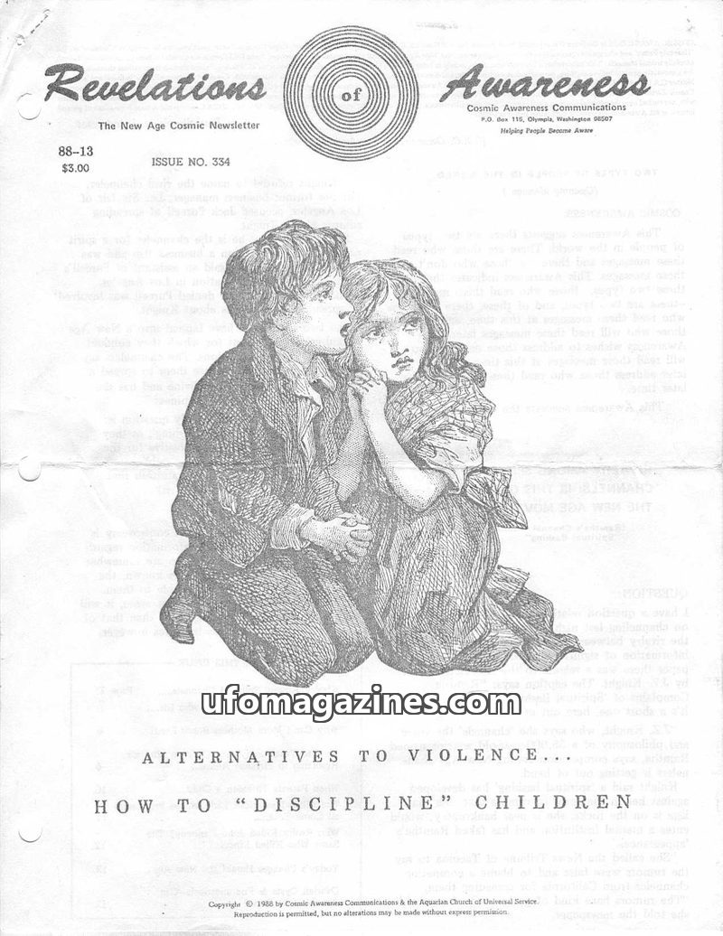Cover of Cosmic Awareness - 1988 13 - children health politics kennedy new age channel endometriosis ovarian cyst violence language