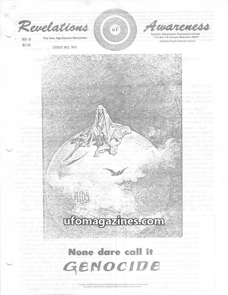 Cover of Cosmic Awareness - 1989 08 - health aids oxygen disease virus soul global 2000 new world order politics heal