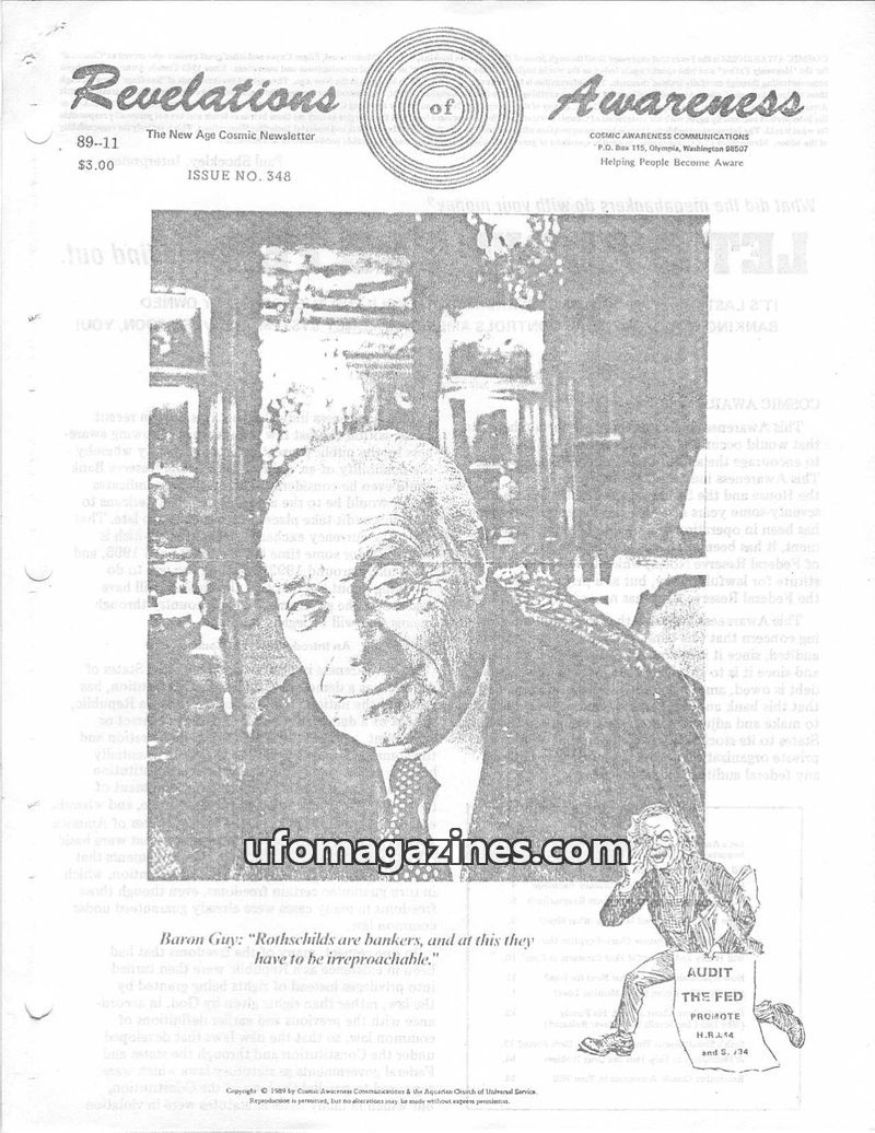 Cover of Cosmic Awareness - 1989 11 - money religion eye health mind psychology subconscious bankers politics reagan