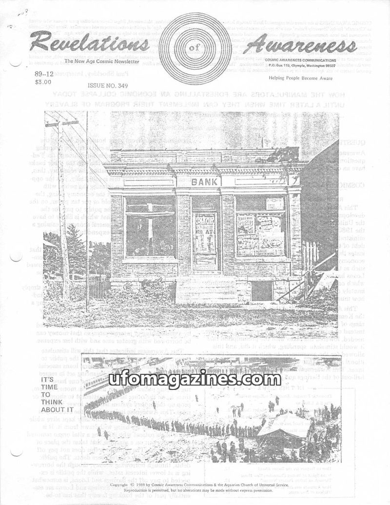 Cover of Cosmic Awareness - 1989 12 - music money mozart health genius water economy finance bankers herb