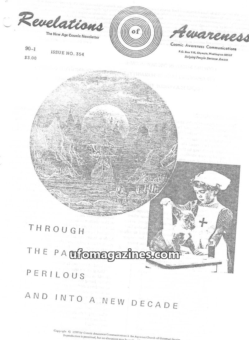 Cover of Cosmic Awareness - 1990 01 - religion war health language money nuclear politics russia depression pentagon