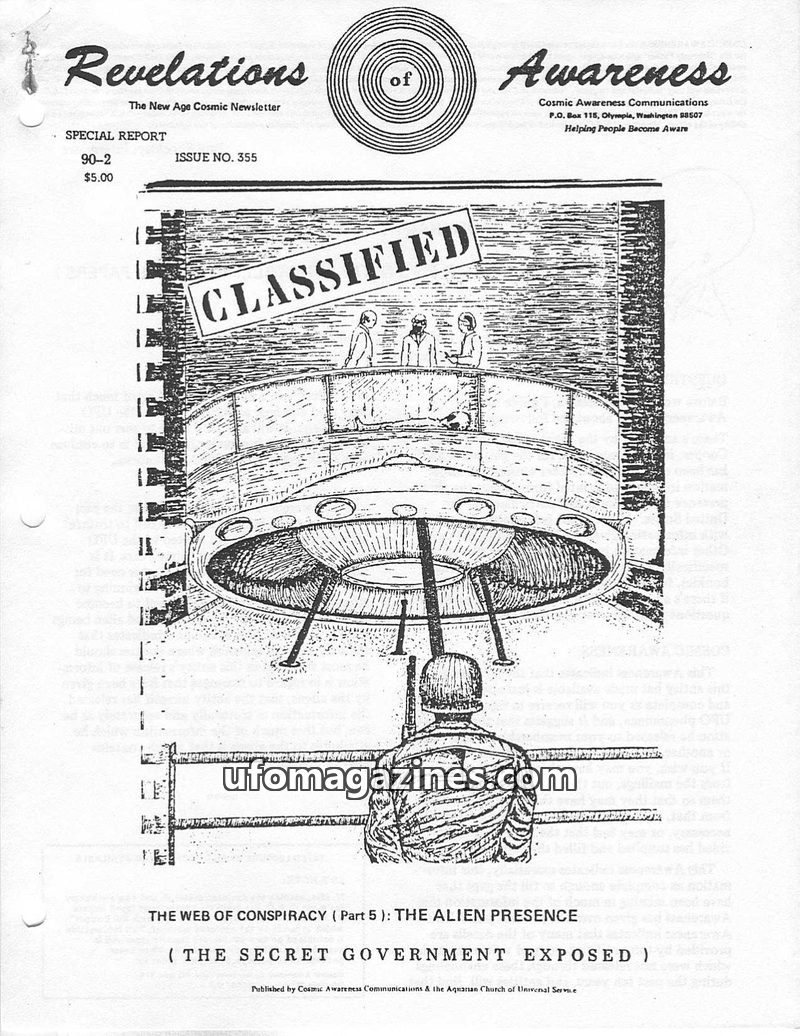Cover of Cosmic Awareness - 1990 02 - alien secret politics president new world order conspiracy kennedy money web of conspiracy ufo