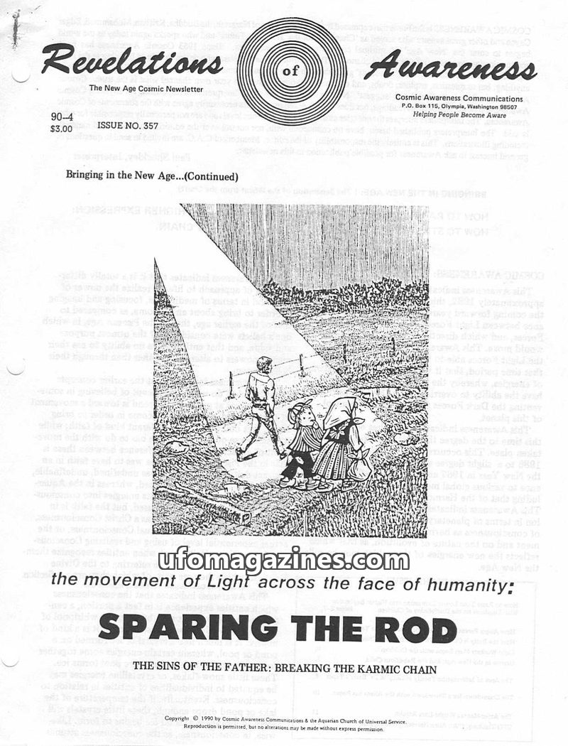 Cover of Cosmic Awareness - 1990 04 - alien children ufo orson welles war new age space dr beter mind psychology