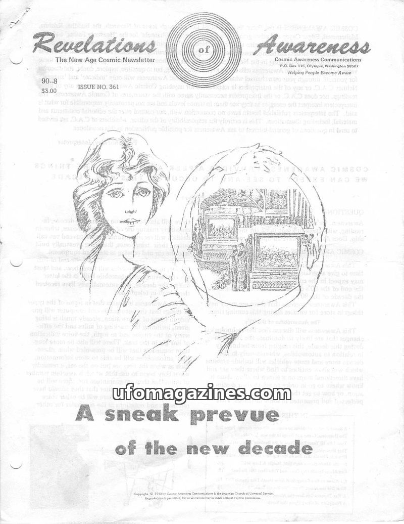 Cover of Cosmic Awareness - 1990 08 - alien soul drug crystal higher self health money bankers middle self lower self