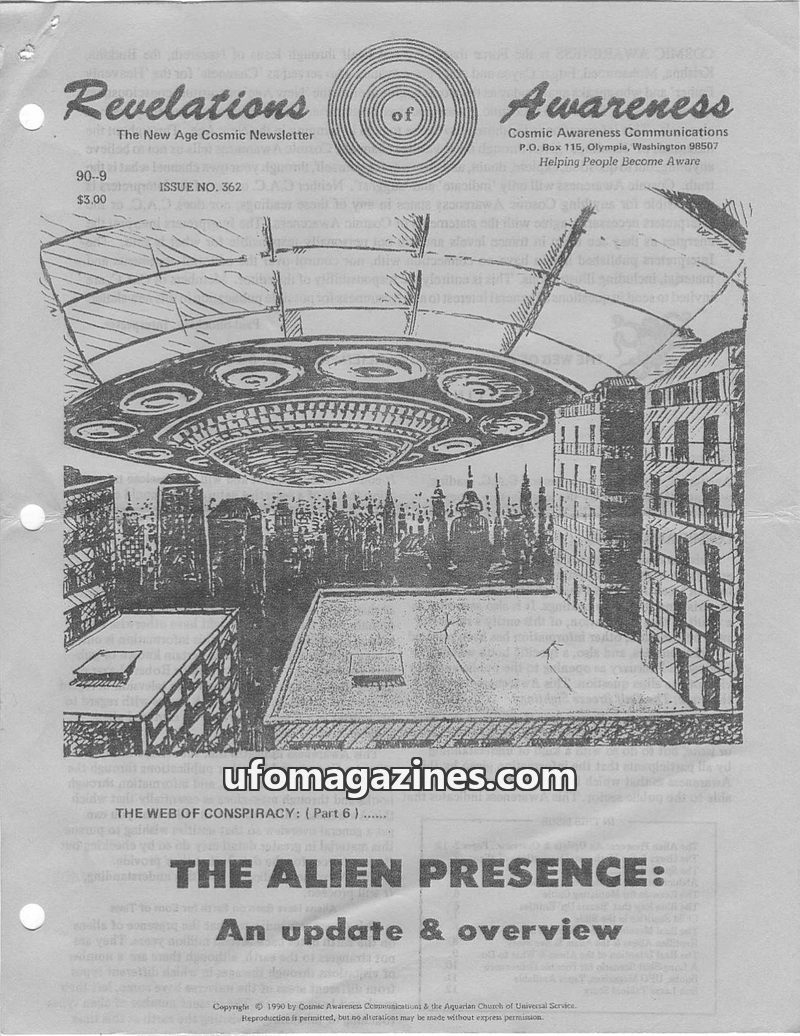 Cover of Cosmic Awareness - 1990 09 - alien religion draconian reptilian ufo greys zeta realians grey zeta reticuli