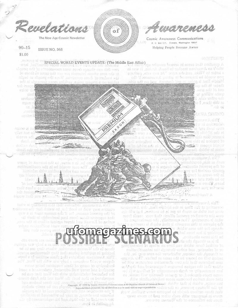 Cover of Cosmic Awareness - 1990 15 - middle east alien bolshevik health new world order nostradamus war money iraq russia