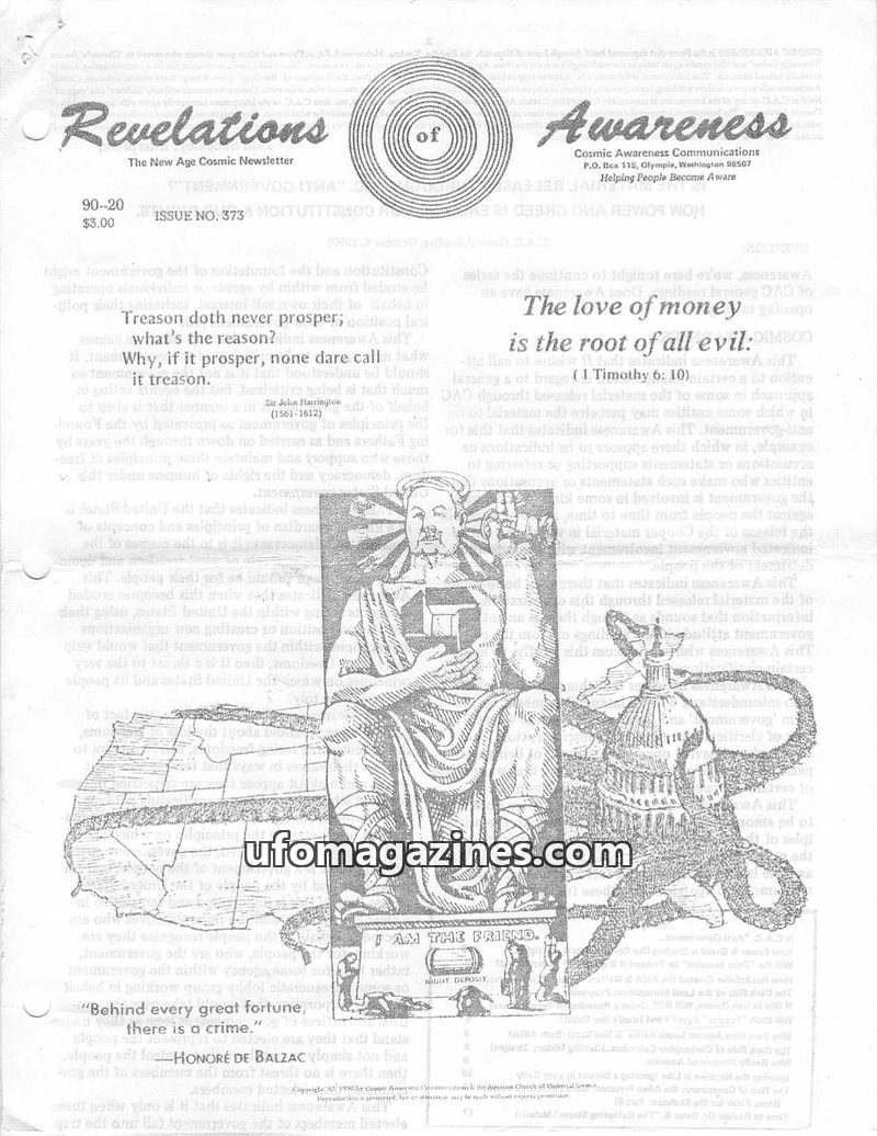 Cover of Cosmic Awareness - 1990 20 - alien columbus war religion orion television health money grey zeta reticuli