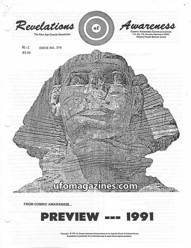 Cover of Cosmic Awareness - 1991 01 - alien the beast canada money new world order middle east afterlife war mark of the beast ufo