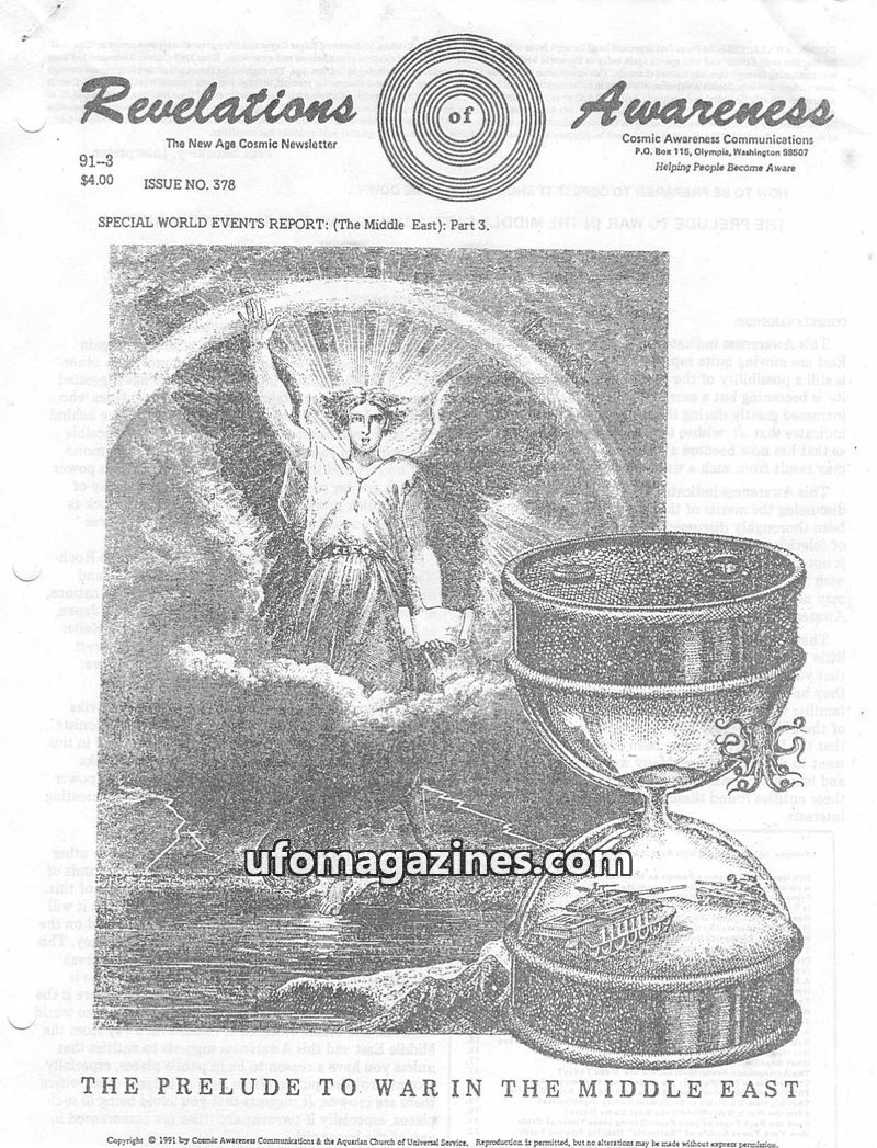 Cover of Cosmic Awareness - 1991 03 - war alien middle east white light bolshevik religion draconian reptilian iraq new world order