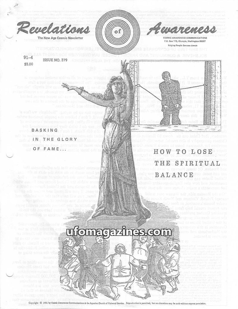 Cover of Cosmic Awareness - 1991 04 - alien implant war gold rockefeller zionism money karma ramtha health