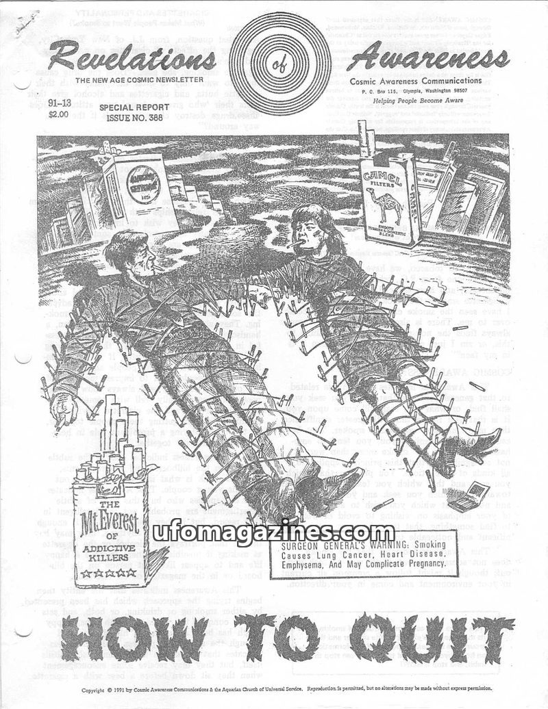 Cover of Cosmic Awareness - 1991 13 - cigarette smoking tobacco health psychology nicotine weapon religion thought form fear