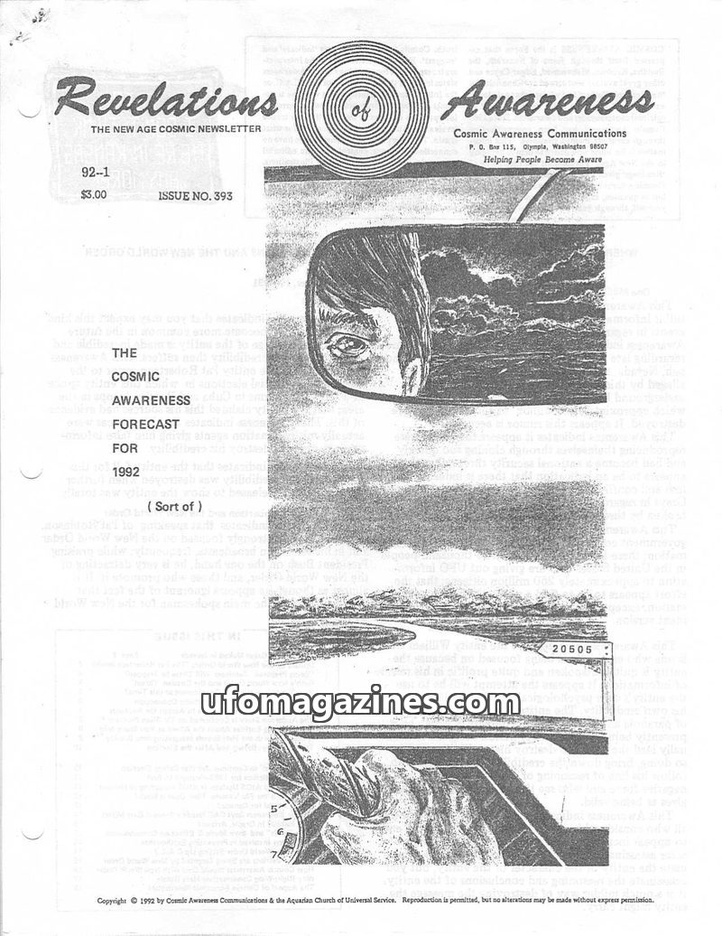 Cover of Cosmic Awareness - 1992 01 - alien new world order russia religion war money television drug health election