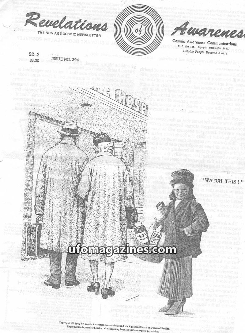 Cover of Cosmic Awareness - 1992 02 - alien health greys zeta edgar cayce breath cancer eye heart fda