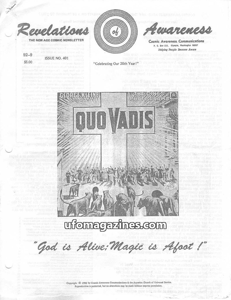 Cover of Cosmic Awareness - 1992 09 - alien health ufo stroke war psychology god mind vega draconian