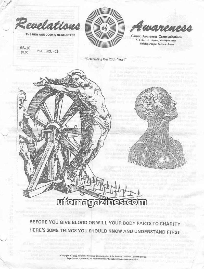 Cover of Cosmic Awareness - 1992 10 - health alien ufo vitamin cancer pyramid war drug naturopathy prostate