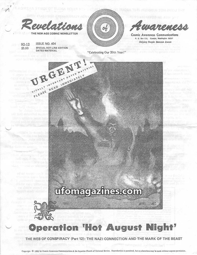 Cover of Cosmic Awareness - 1992 12 - nazi alien war psychology the beast reich ufo children health hitler