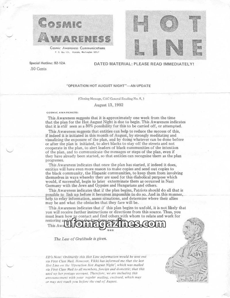 Cover of Cosmic Awareness - 1992 12a - operation hot august night