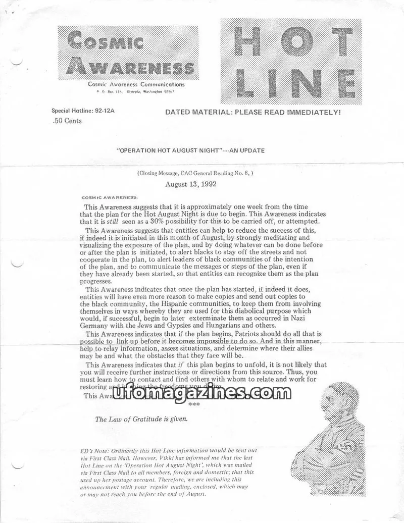 Cover of Cosmic Awareness issue 92-12A: COSMIC AWARENESS HOT LINE