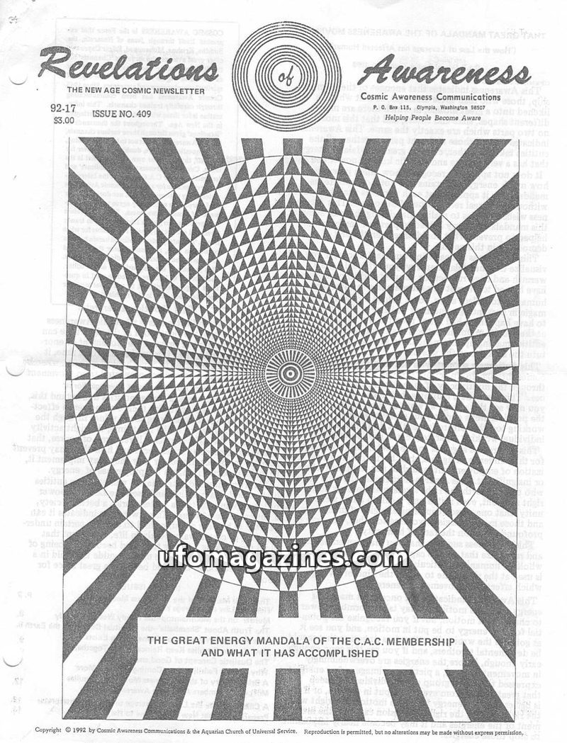 Cover of Cosmic Awareness - 1992 17 - hollow earth shamballa law of hitler alien cosmic law family mandala law of leverage atlantis